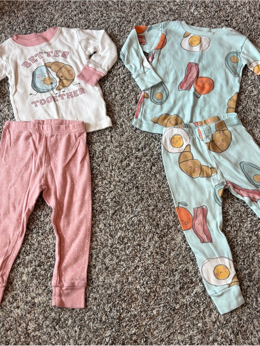 Carter's Pink & Light Blue Kids Breakfast 2-Piece Pajama Sets